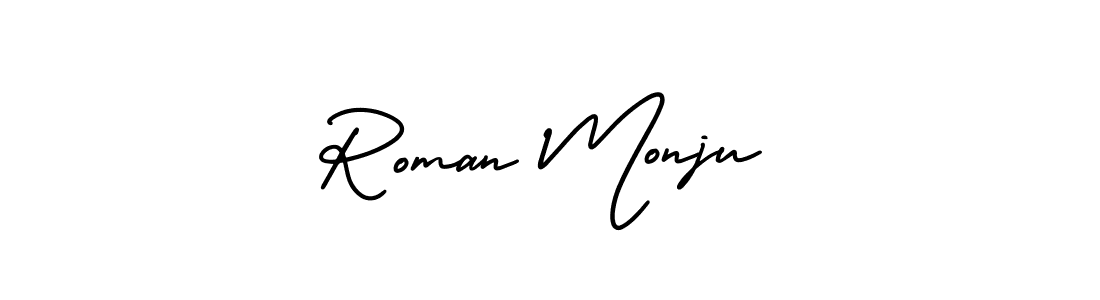 Similarly AmerikaSignatureDemo-Regular is the best handwritten signature design. Signature creator online .You can use it as an online autograph creator for name Roman Monju. Roman Monju signature style 3 images and pictures png