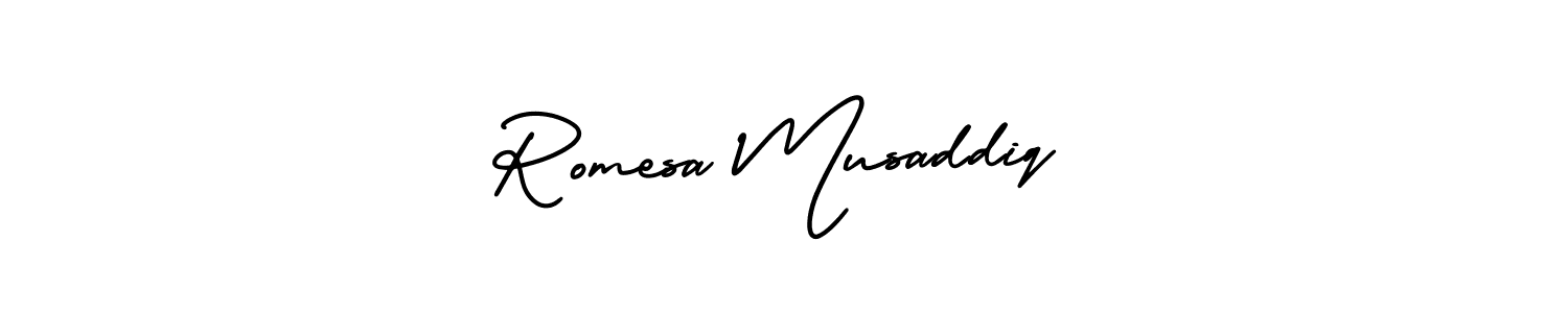 How to make Romesa Musaddiq name signature. Use AmerikaSignatureDemo-Regular style for creating short signs online. This is the latest handwritten sign. Romesa Musaddiq signature style 3 images and pictures png