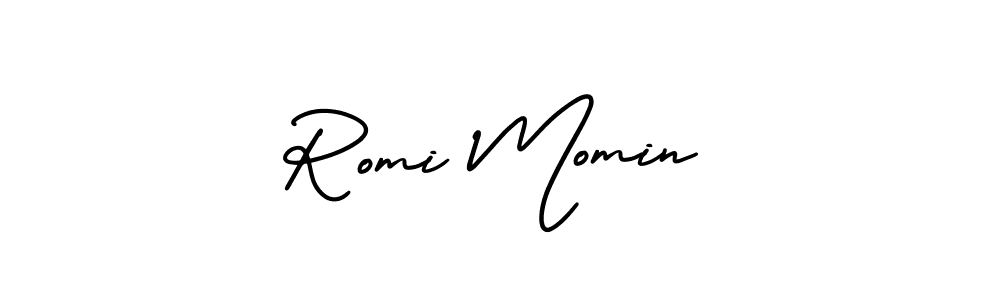 The best way (AmerikaSignatureDemo-Regular) to make a short signature is to pick only two or three words in your name. The name Romi Momin include a total of six letters. For converting this name. Romi Momin signature style 3 images and pictures png