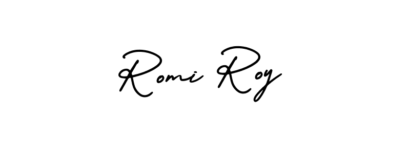 The best way (AmerikaSignatureDemo-Regular) to make a short signature is to pick only two or three words in your name. The name Romi Roy include a total of six letters. For converting this name. Romi Roy signature style 3 images and pictures png