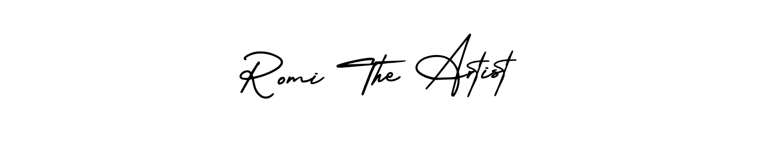 if you are searching for the best signature style for your name Romi The Artist. so please give up your signature search. here we have designed multiple signature styles  using AmerikaSignatureDemo-Regular. Romi The Artist signature style 3 images and pictures png