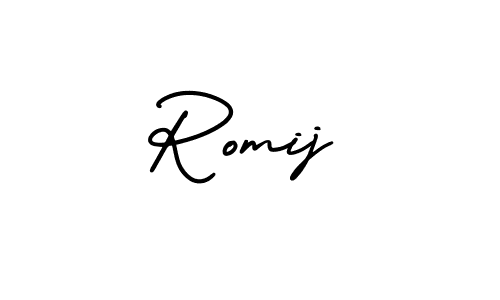 AmerikaSignatureDemo-Regular is a professional signature style that is perfect for those who want to add a touch of class to their signature. It is also a great choice for those who want to make their signature more unique. Get Romij name to fancy signature for free. Romij signature style 3 images and pictures png