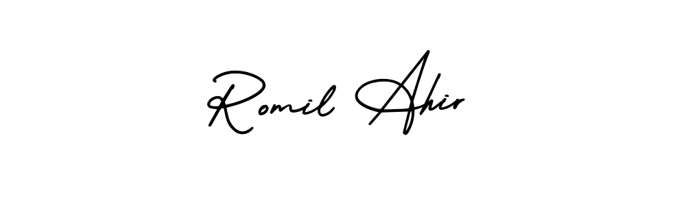 You can use this online signature creator to create a handwritten signature for the name Romil Ahir. This is the best online autograph maker. Romil Ahir signature style 3 images and pictures png