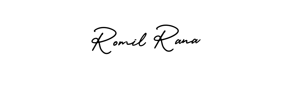 This is the best signature style for the Romil Rana name. Also you like these signature font (AmerikaSignatureDemo-Regular). Mix name signature. Romil Rana signature style 3 images and pictures png
