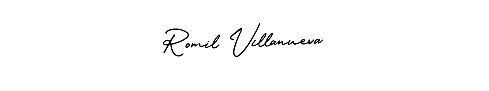 This is the best signature style for the Romil Villanueva name. Also you like these signature font (AmerikaSignatureDemo-Regular). Mix name signature. Romil Villanueva signature style 3 images and pictures png