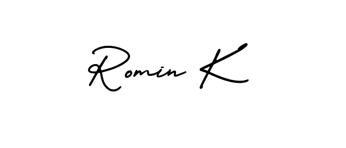 How to Draw Romin K signature style? AmerikaSignatureDemo-Regular is a latest design signature styles for name Romin K. Romin K signature style 3 images and pictures png
