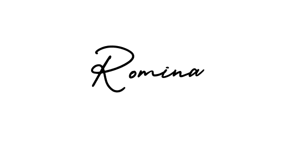 Romina stylish signature style. Best Handwritten Sign (AmerikaSignatureDemo-Regular) for my name. Handwritten Signature Collection Ideas for my name Romina. Romina signature style 3 images and pictures png