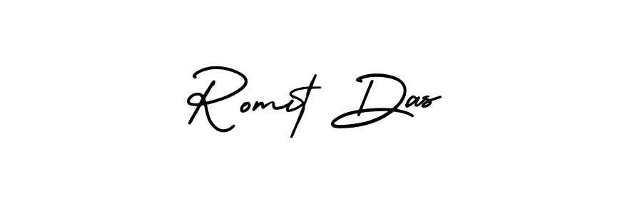 You should practise on your own different ways (AmerikaSignatureDemo-Regular) to write your name (Romit Das) in signature. don't let someone else do it for you. Romit Das signature style 3 images and pictures png