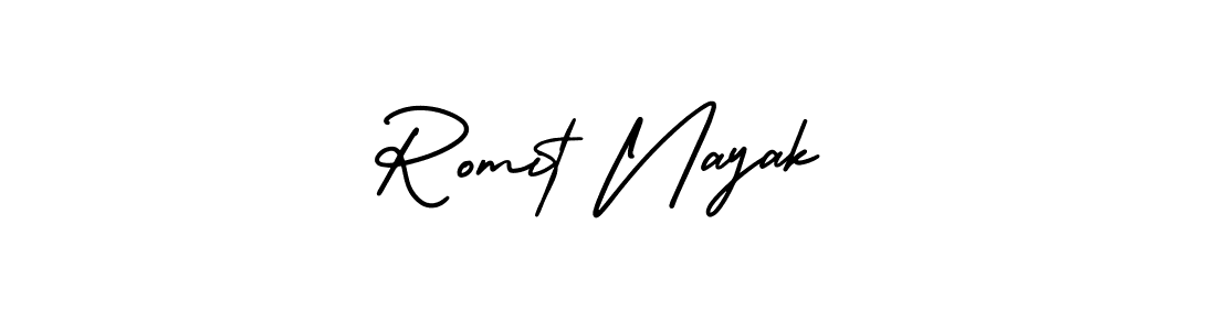 Use a signature maker to create a handwritten signature online. With this signature software, you can design (AmerikaSignatureDemo-Regular) your own signature for name Romit Nayak. Romit Nayak signature style 3 images and pictures png