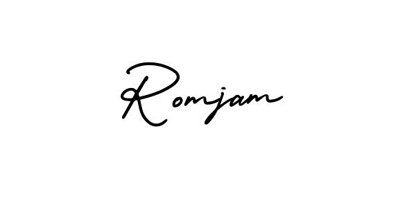 You should practise on your own different ways (AmerikaSignatureDemo-Regular) to write your name (Romjam) in signature. don't let someone else do it for you. Romjam signature style 3 images and pictures png