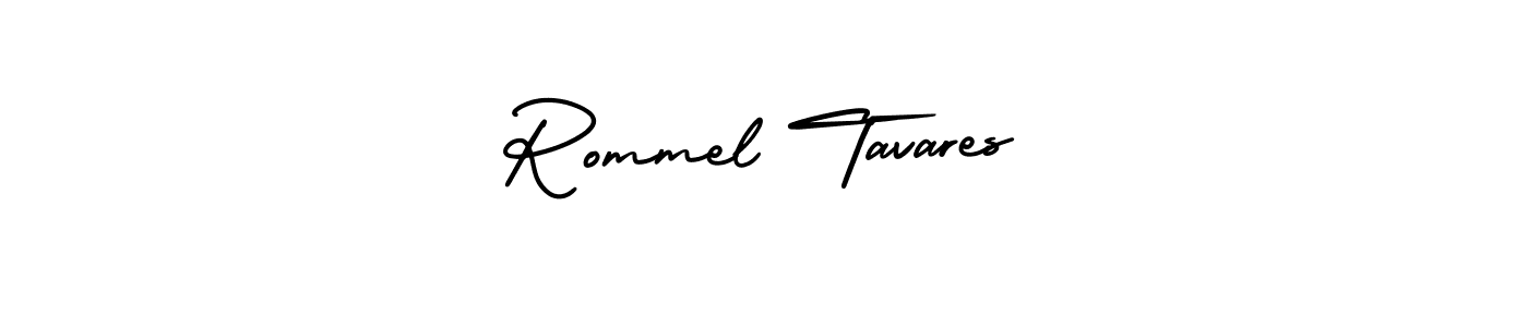 The best way (AmerikaSignatureDemo-Regular) to make a short signature is to pick only two or three words in your name. The name Rommel Tavares include a total of six letters. For converting this name. Rommel Tavares signature style 3 images and pictures png