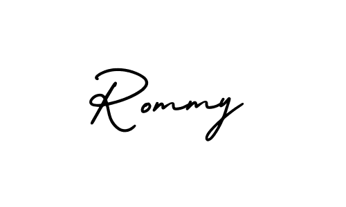 How to make Rommy signature? AmerikaSignatureDemo-Regular is a professional autograph style. Create handwritten signature for Rommy name. Rommy signature style 3 images and pictures png