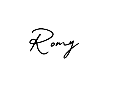 The best way (AmerikaSignatureDemo-Regular) to make a short signature is to pick only two or three words in your name. The name Romy include a total of six letters. For converting this name. Romy signature style 3 images and pictures png