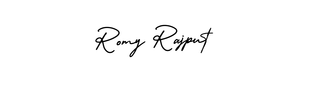The best way (AmerikaSignatureDemo-Regular) to make a short signature is to pick only two or three words in your name. The name Romy Rajput include a total of six letters. For converting this name. Romy Rajput signature style 3 images and pictures png