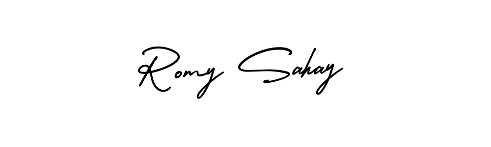 AmerikaSignatureDemo-Regular is a professional signature style that is perfect for those who want to add a touch of class to their signature. It is also a great choice for those who want to make their signature more unique. Get Romy Sahay name to fancy signature for free. Romy Sahay signature style 3 images and pictures png