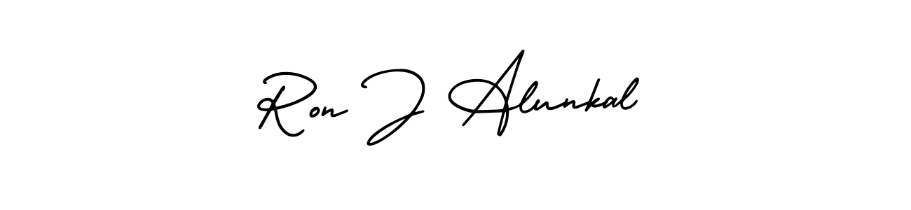 You should practise on your own different ways (AmerikaSignatureDemo-Regular) to write your name (Ron J Alunkal) in signature. don't let someone else do it for you. Ron J Alunkal signature style 3 images and pictures png