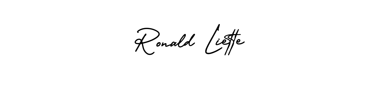 You should practise on your own different ways (AmerikaSignatureDemo-Regular) to write your name (Ronald Liette) in signature. don't let someone else do it for you. Ronald Liette signature style 3 images and pictures png