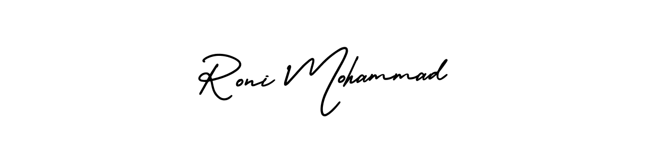 You should practise on your own different ways (AmerikaSignatureDemo-Regular) to write your name (Roni Mohammad) in signature. don't let someone else do it for you. Roni Mohammad signature style 3 images and pictures png
