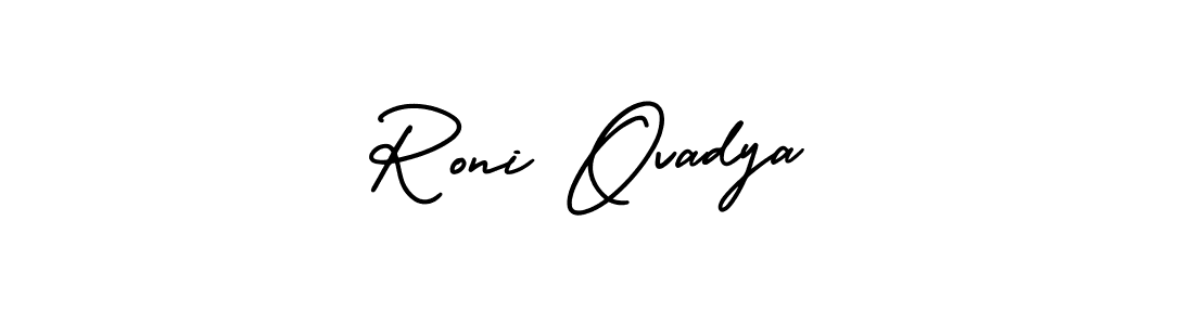 The best way (AmerikaSignatureDemo-Regular) to make a short signature is to pick only two or three words in your name. The name Roni Ovadya include a total of six letters. For converting this name. Roni Ovadya signature style 3 images and pictures png