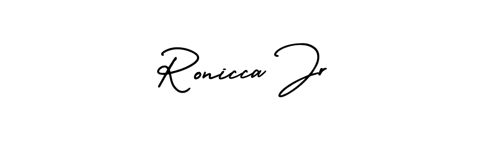 You should practise on your own different ways (AmerikaSignatureDemo-Regular) to write your name (Ronicca Jr) in signature. don't let someone else do it for you. Ronicca Jr signature style 3 images and pictures png