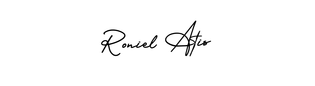 Roniel Atis stylish signature style. Best Handwritten Sign (AmerikaSignatureDemo-Regular) for my name. Handwritten Signature Collection Ideas for my name Roniel Atis. Roniel Atis signature style 3 images and pictures png