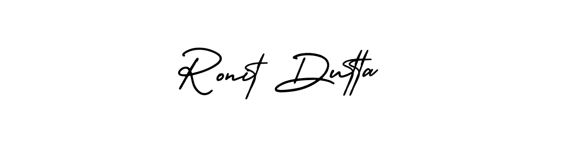 The best way (AmerikaSignatureDemo-Regular) to make a short signature is to pick only two or three words in your name. The name Ronit Dutta include a total of six letters. For converting this name. Ronit Dutta signature style 3 images and pictures png