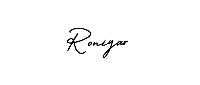 The best way (AmerikaSignatureDemo-Regular) to make a short signature is to pick only two or three words in your name. The name Roniyar include a total of six letters. For converting this name. Roniyar signature style 3 images and pictures png