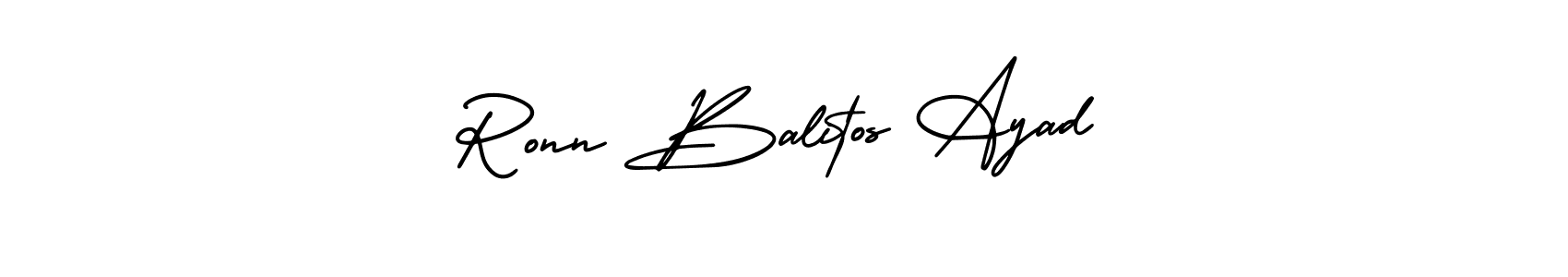 You should practise on your own different ways (AmerikaSignatureDemo-Regular) to write your name (Ronn Balitos Ayad) in signature. don't let someone else do it for you. Ronn Balitos Ayad signature style 3 images and pictures png
