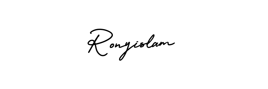 Similarly AmerikaSignatureDemo-Regular is the best handwritten signature design. Signature creator online .You can use it as an online autograph creator for name Ronyislam. Ronyislam signature style 3 images and pictures png