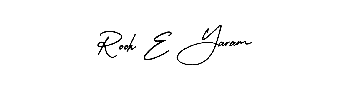 This is the best signature style for the Rooh E Yaram name. Also you like these signature font (AmerikaSignatureDemo-Regular). Mix name signature. Rooh E Yaram signature style 3 images and pictures png