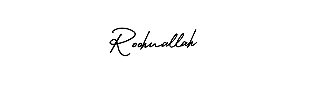 You should practise on your own different ways (AmerikaSignatureDemo-Regular) to write your name (Roohuallah) in signature. don't let someone else do it for you. Roohuallah signature style 3 images and pictures png