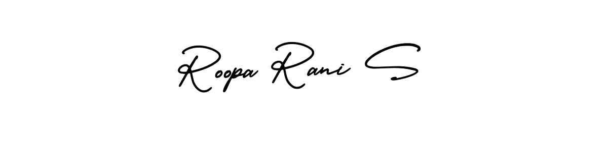 This is the best signature style for the Roopa Rani S name. Also you like these signature font (AmerikaSignatureDemo-Regular). Mix name signature. Roopa Rani S signature style 3 images and pictures png