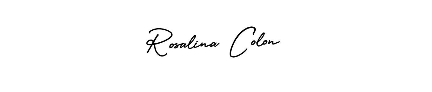 You should practise on your own different ways (AmerikaSignatureDemo-Regular) to write your name (Rosalina Colon) in signature. don't let someone else do it for you. Rosalina Colon signature style 3 images and pictures png