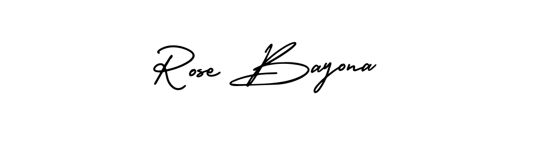 You should practise on your own different ways (AmerikaSignatureDemo-Regular) to write your name (Rose Bayona) in signature. don't let someone else do it for you. Rose Bayona signature style 3 images and pictures png