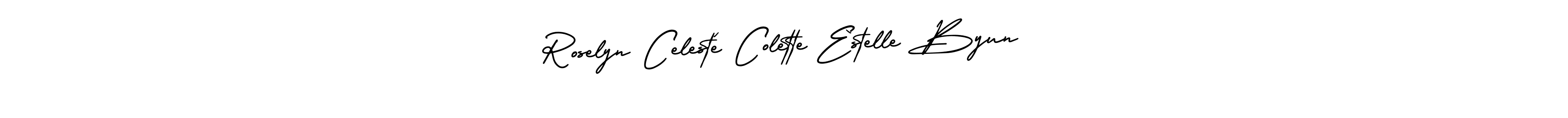 Similarly AmerikaSignatureDemo-Regular is the best handwritten signature design. Signature creator online .You can use it as an online autograph creator for name Roselyn Celesté Colette Èstelle Byun. Roselyn Celesté Colette Èstelle Byun signature style 3 images and pictures png