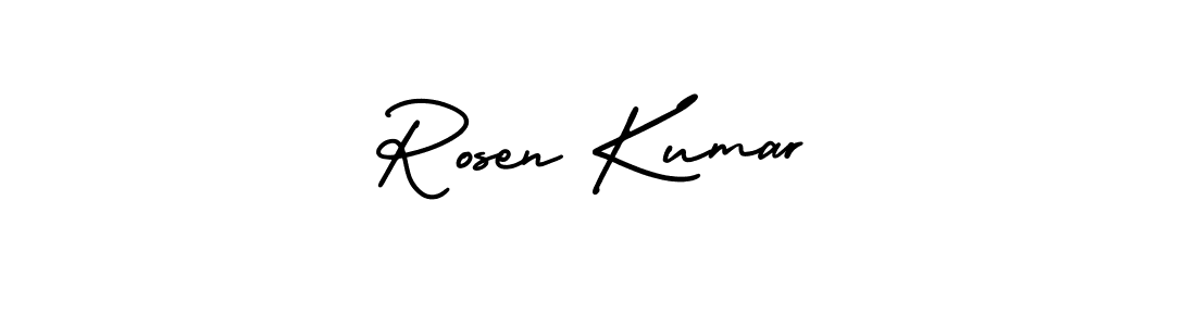 The best way (AmerikaSignatureDemo-Regular) to make a short signature is to pick only two or three words in your name. The name Rosen Kumar include a total of six letters. For converting this name. Rosen Kumar signature style 3 images and pictures png