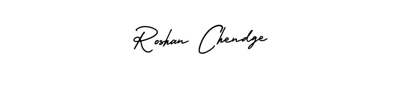You should practise on your own different ways (AmerikaSignatureDemo-Regular) to write your name (Roshan Chendge) in signature. don't let someone else do it for you. Roshan Chendge signature style 3 images and pictures png