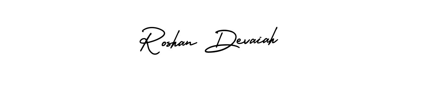 You should practise on your own different ways (AmerikaSignatureDemo-Regular) to write your name (Roshan Devaiah) in signature. don't let someone else do it for you. Roshan Devaiah signature style 3 images and pictures png