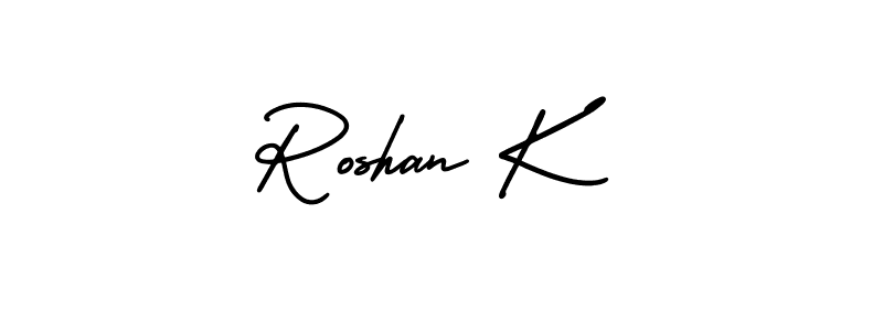 Also You can easily find your signature by using the search form. We will create Roshan K name handwritten signature images for you free of cost using AmerikaSignatureDemo-Regular sign style. Roshan K signature style 3 images and pictures png