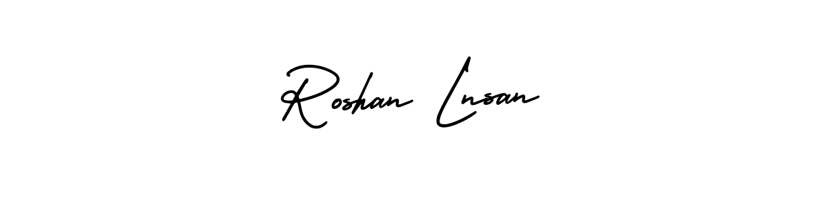 This is the best signature style for the Roshan Lnsan name. Also you like these signature font (AmerikaSignatureDemo-Regular). Mix name signature. Roshan Lnsan signature style 3 images and pictures png