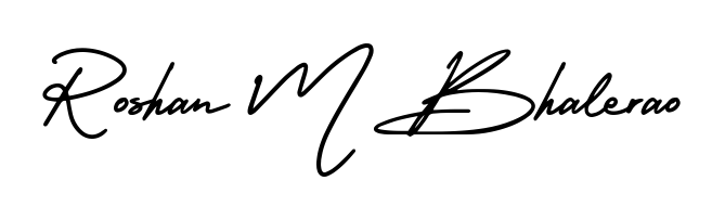 The AmerikaSignatureDemo-Regular font transforms the name Roshan M Bhalerao into an executive sign with sharp precision and distinguished character. Roshan M Bhalerao signature style 3 images and pictures png