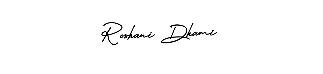 How to make Roshani Dhami name signature. Use AmerikaSignatureDemo-Regular style for creating short signs online. This is the latest handwritten sign. Roshani Dhami signature style 3 images and pictures png