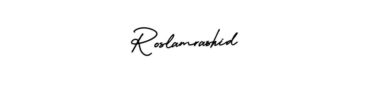 How to make Roslamrashid name signature. Use AmerikaSignatureDemo-Regular style for creating short signs online. This is the latest handwritten sign. Roslamrashid signature style 3 images and pictures png