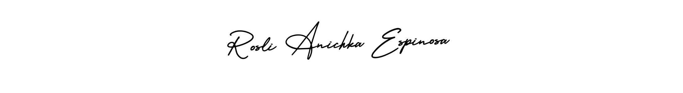 This is the best signature style for the Rosli Anichka Espinosa name. Also you like these signature font (AmerikaSignatureDemo-Regular). Mix name signature. Rosli Anichka Espinosa signature style 3 images and pictures png