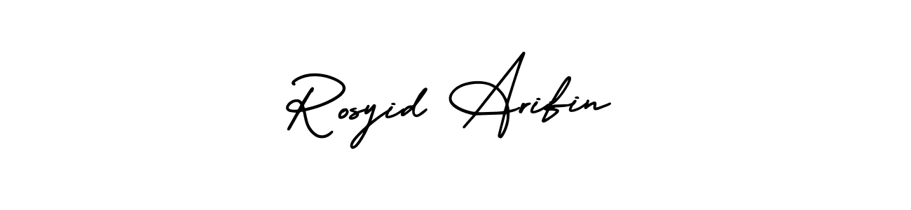 The best way (AmerikaSignatureDemo-Regular) to make a short signature is to pick only two or three words in your name. The name Rosyid Arifin include a total of six letters. For converting this name. Rosyid Arifin signature style 3 images and pictures png