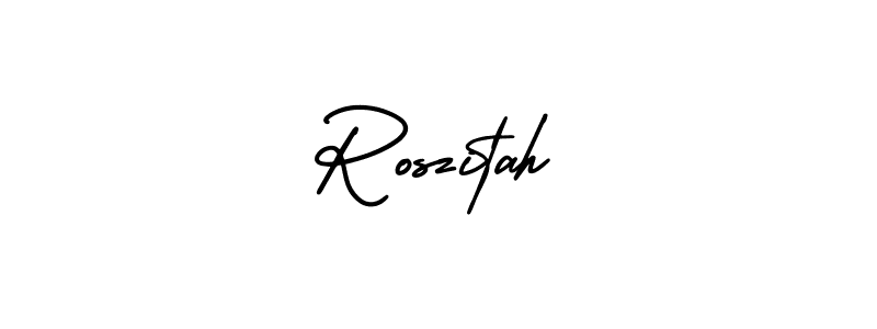 The best way (AmerikaSignatureDemo-Regular) to make a short signature is to pick only two or three words in your name. The name Roszitah include a total of six letters. For converting this name. Roszitah signature style 3 images and pictures png