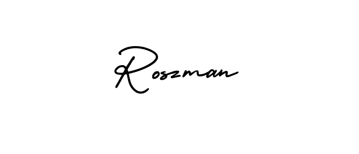 Use a signature maker to create a handwritten signature online. With this signature software, you can design (AmerikaSignatureDemo-Regular) your own signature for name Roszman. Roszman signature style 3 images and pictures png