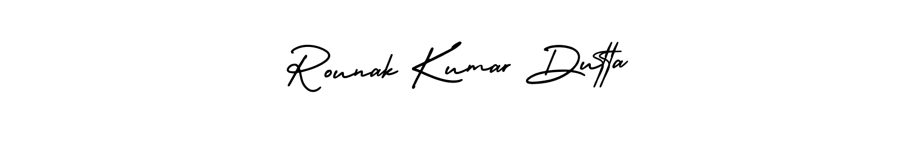 The best way (AmerikaSignatureDemo-Regular) to make a short signature is to pick only two or three words in your name. The name Rounak Kumar Dutta include a total of six letters. For converting this name. Rounak Kumar Dutta signature style 3 images and pictures png