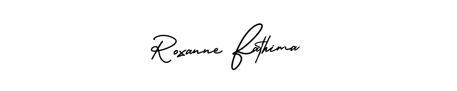 How to make Roxanne Fathima name signature. Use AmerikaSignatureDemo-Regular style for creating short signs online. This is the latest handwritten sign. Roxanne Fathima signature style 3 images and pictures png