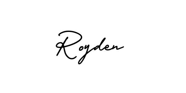 The best way (AmerikaSignatureDemo-Regular) to make a short signature is to pick only two or three words in your name. The name Royden include a total of six letters. For converting this name. Royden signature style 3 images and pictures png